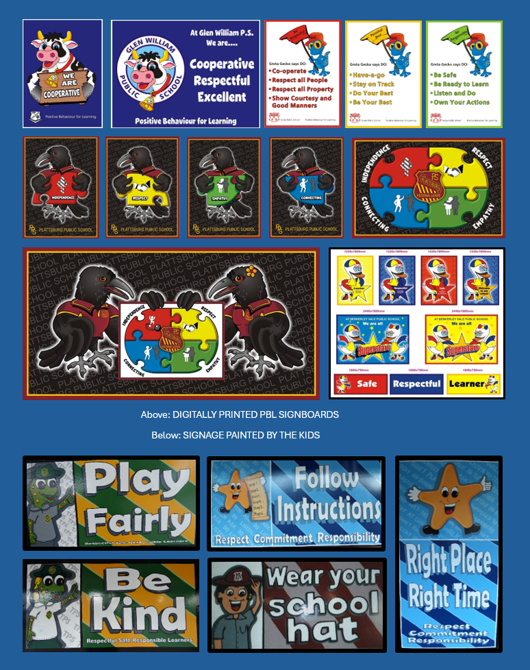 Hand-painted PBL value boards for school signage by Art by LJ