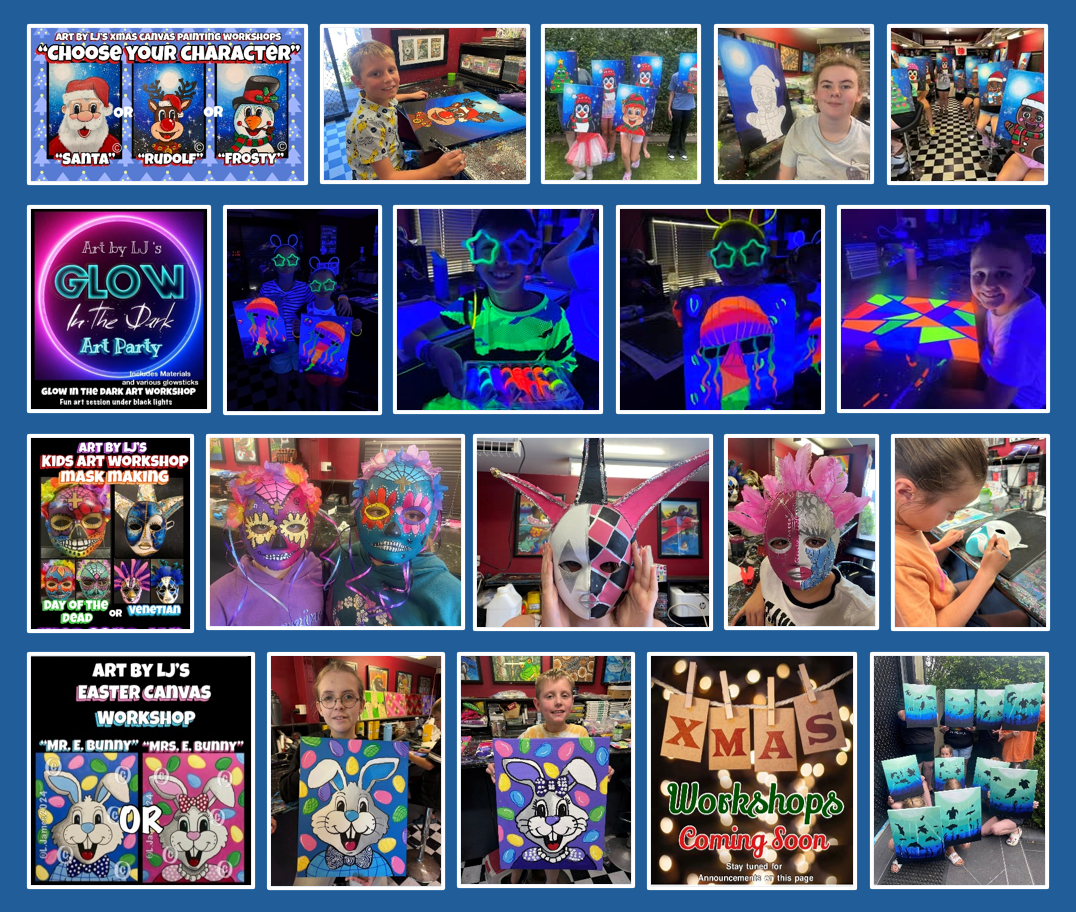 Glow in the dark and character canvas workshop sessions at Art by LJ